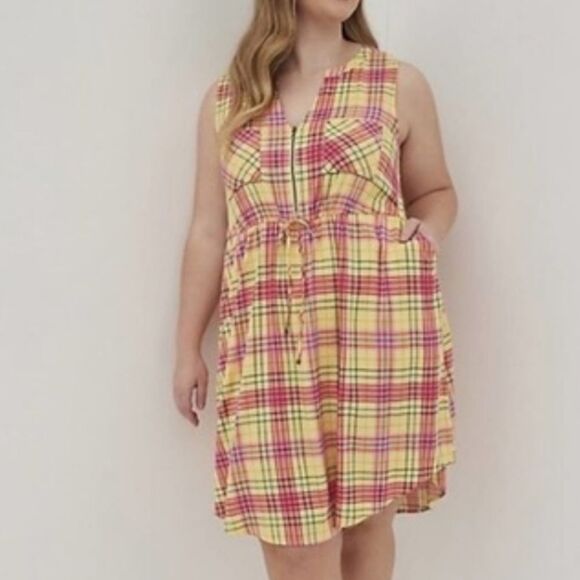 torrid Dresses & Skirts - Torrid Yellow Multi Plaid Stretch Challis Sleeveless Shirt Dress plus size 6x